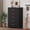 Black, variant on QinaQin Five-Drawer Chest Of Drawers In Bedroom, Made Of Black Wood, Suitable for Living Room, Hallway, Or Entryway, a Wooden Bedside Table, a Modern-Style Five-Drawer Chest with Gold Handles