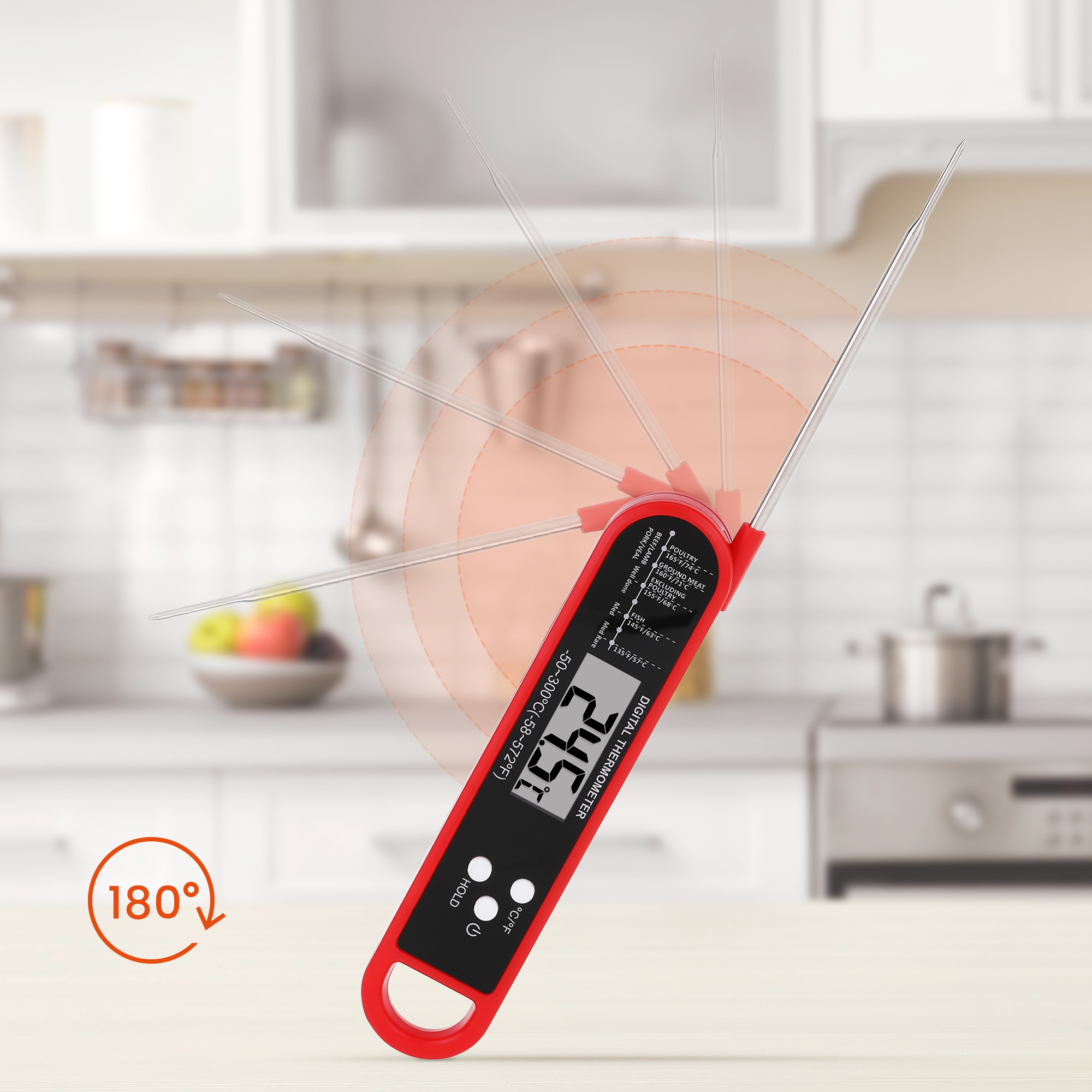 Unique Bargains Foldable Instant Read Cooking Thermometer Red 6.0x1.3x0.7 inch