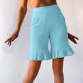 thumbnail image 5 of oelaio Stretch Capri Yoga Pants for Women Ruffle Bell Bottom Elastic Waist Pull On Dress Pants Knee Length Leggings with Pockets Light Blue XL, 5 of 7