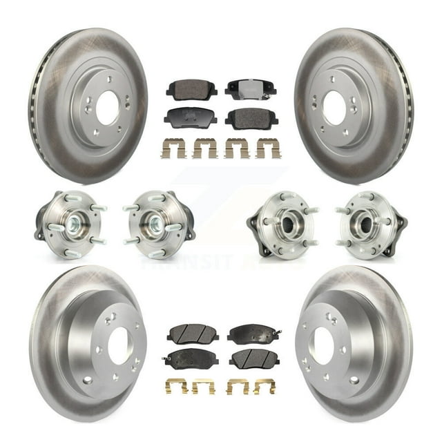 Transit Auto Front Rear Hub Bearings Assembly Coated Disc Brake Rotors and Ceramic Pads Kit (10Pc) for Car Hyundai Santa Fe XL FWD with 3.3L - Left Right Side (Driver Passenger) KBB-128376