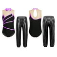 thumbnail image 5 of Doomiva Kids Girls 2Pcs Dance Leotard Outfits Dancewear Sleeveless Patchwork Dance Unitards and Metallic Pants Set Purple&Black 16, 5 of 6