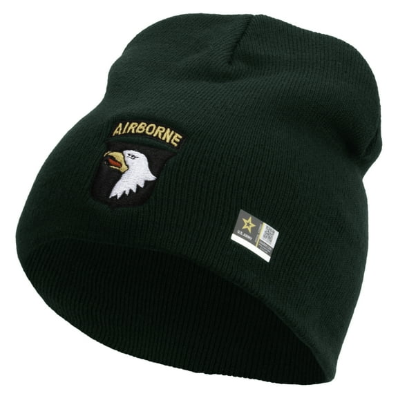 101st Airborne Division Embroidered 8 Inch Knitted Short Beanie - Dk Green OSFM