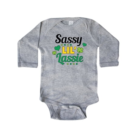 

Inktastic Saint Patrick s Day Sassy Lil Lassie with Shamrocks Gift Baby Girl Long Sleeve Bodysuit