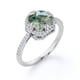 thumbnail image 4 of JeenMata Anillo de Compromiso con Bisel de Halo Ágata Verde Musgo Lechoso Opaco de Talla Cojín de 1,5 Quilates y Moissanita: Pavé - Baño de Oro Blanco de 18 K sobre Plata, 4 of 6