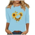 thumbnail image 1 of Tnhcen Chemises à Manches 3/4 pour Femmes avec Imprimé Floral d'Automne et Col Rond - Basiques Décontractés Grande Taille P-3TG, 1 of 4