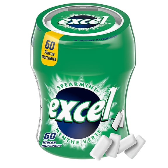 EXCEL, Menthe verte, gomme à mâcher sans sucre, 60 morc., 1bouteille