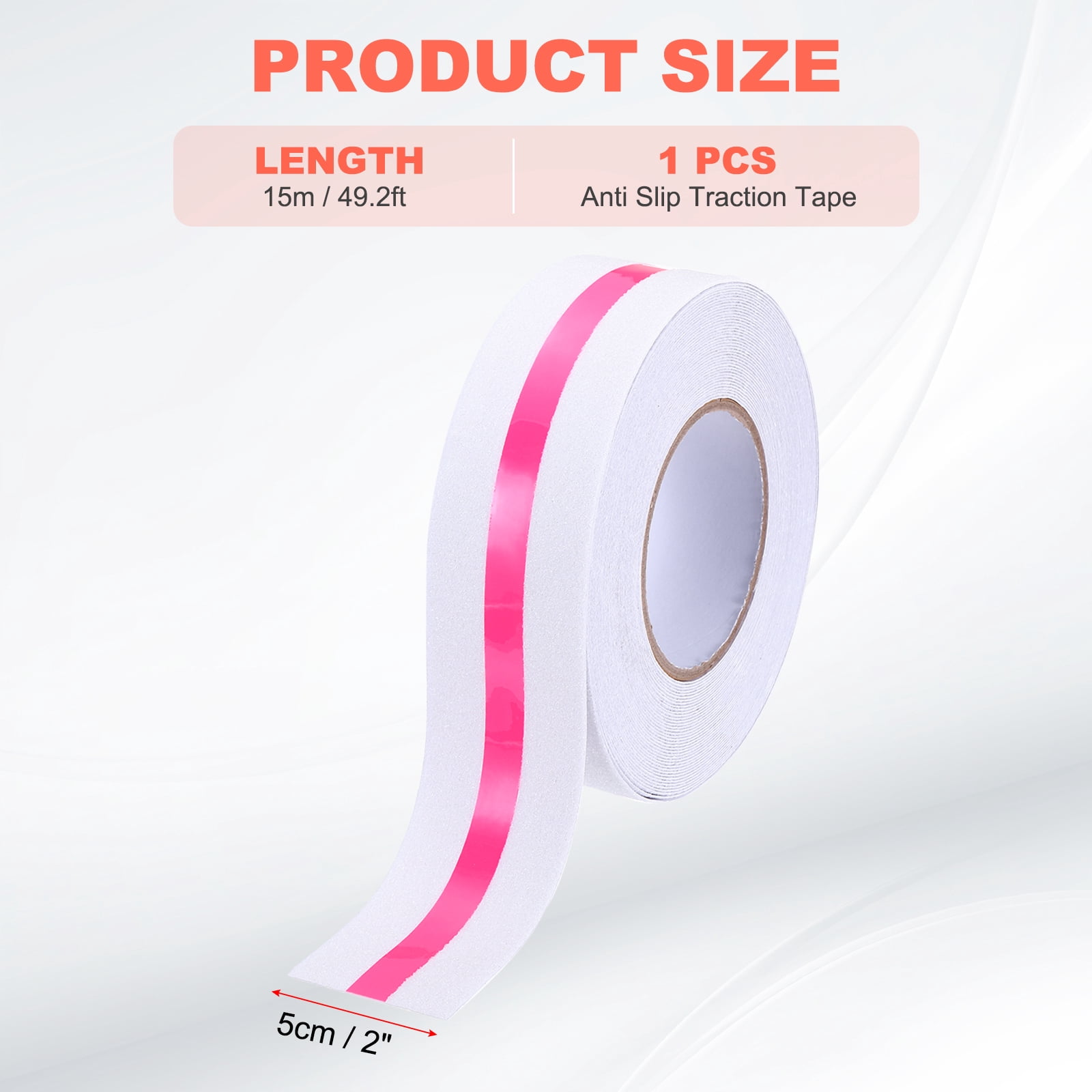 Anti Slip Traction Tape 2 Inch x 49.2ft Stair Grip Friction Adhesive Non Skid Tape Waterproof White with pink Tape
