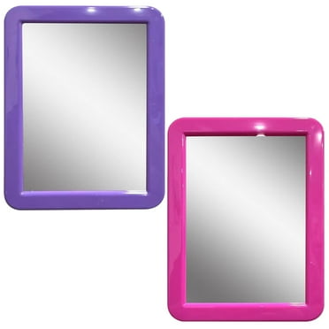 CEREM 2 Pcs Magnetic Locker Mirror, Pink and Purple 5" x 7" - Real Glass Make-up Mirror - Locker Accessory for School, Home, Gym, Office 