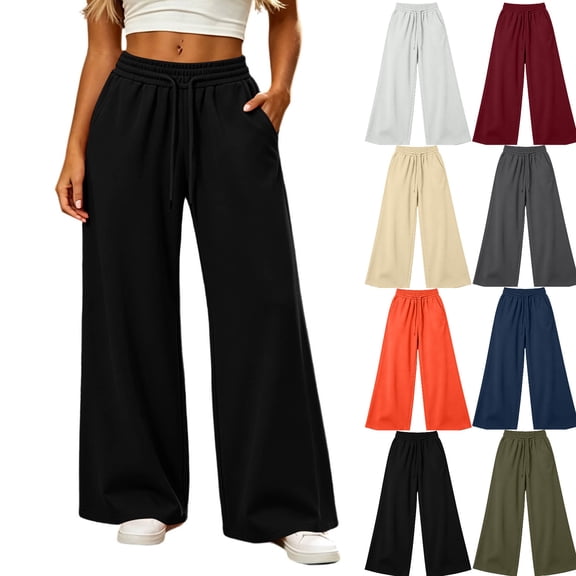 Tsivenald Sweatpants for Women Wide Leg High Waisted Sweat Pants Drawstring Elastic Waist Lounge Pants with Pockets Casual Comfy Pants