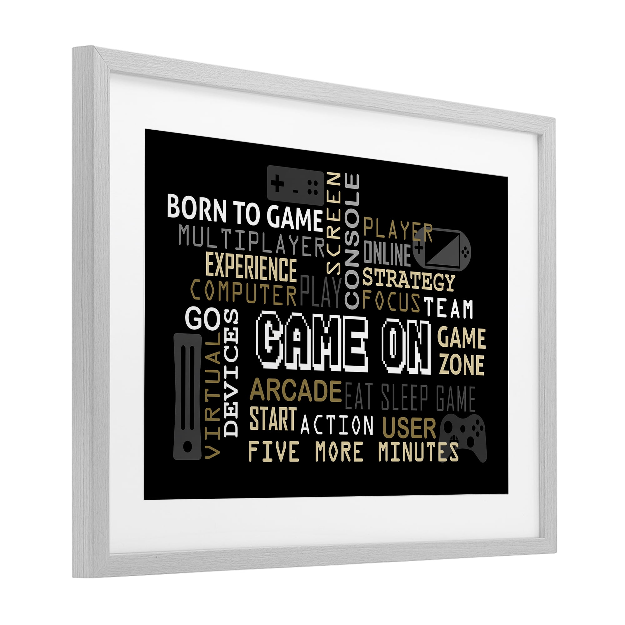 Stupell Industries Game On Gamer Typography Gray Framed Print Under Glass, design by Kim Allen