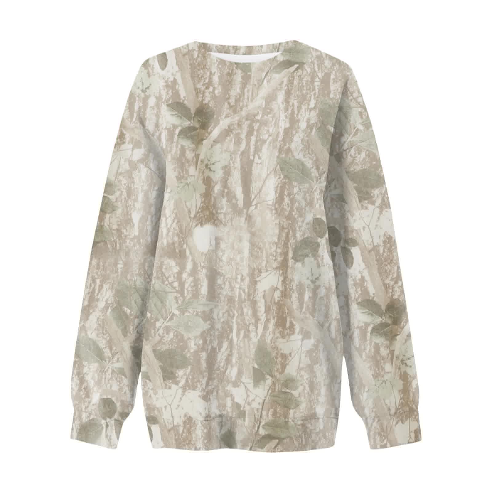 thumbnail image 3 of Womens Camo Sweatshirt Maple Leaf Print Oversized Sweatshirt Fleece Pullover Casual Long Sleeve Crewneck Sweatshirt, 3 of 5