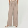 thumbnail image 5 of XFLWAM Women's Casual Linen Pants Drawstring High Waisted Wide Leg Palazzo Pant Casual Loose Flowy Trousers with Pockets Beige M, 5 of 9