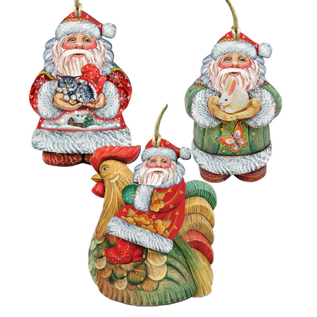 UPC: 0746550059234 | Designocracy Set of 3 Santa Claus Pets Wooden Christmas Ornaments 5.5
