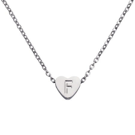 Uxcell Initial Heart Necklace for Women, 18K Gold Plated Stainless Steel Chain Dainty Personalized Name Letter F Pendant Necklaces for Woman Jewelry Gifts, Silver Tone