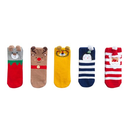 

5 Pairs Baby Pure Cotton Socks Medium-length Santa Claus Newborns Stockings