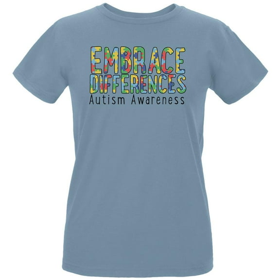 Autism Awareness Embrace Differences Womens Organic T Shirt Blue LG