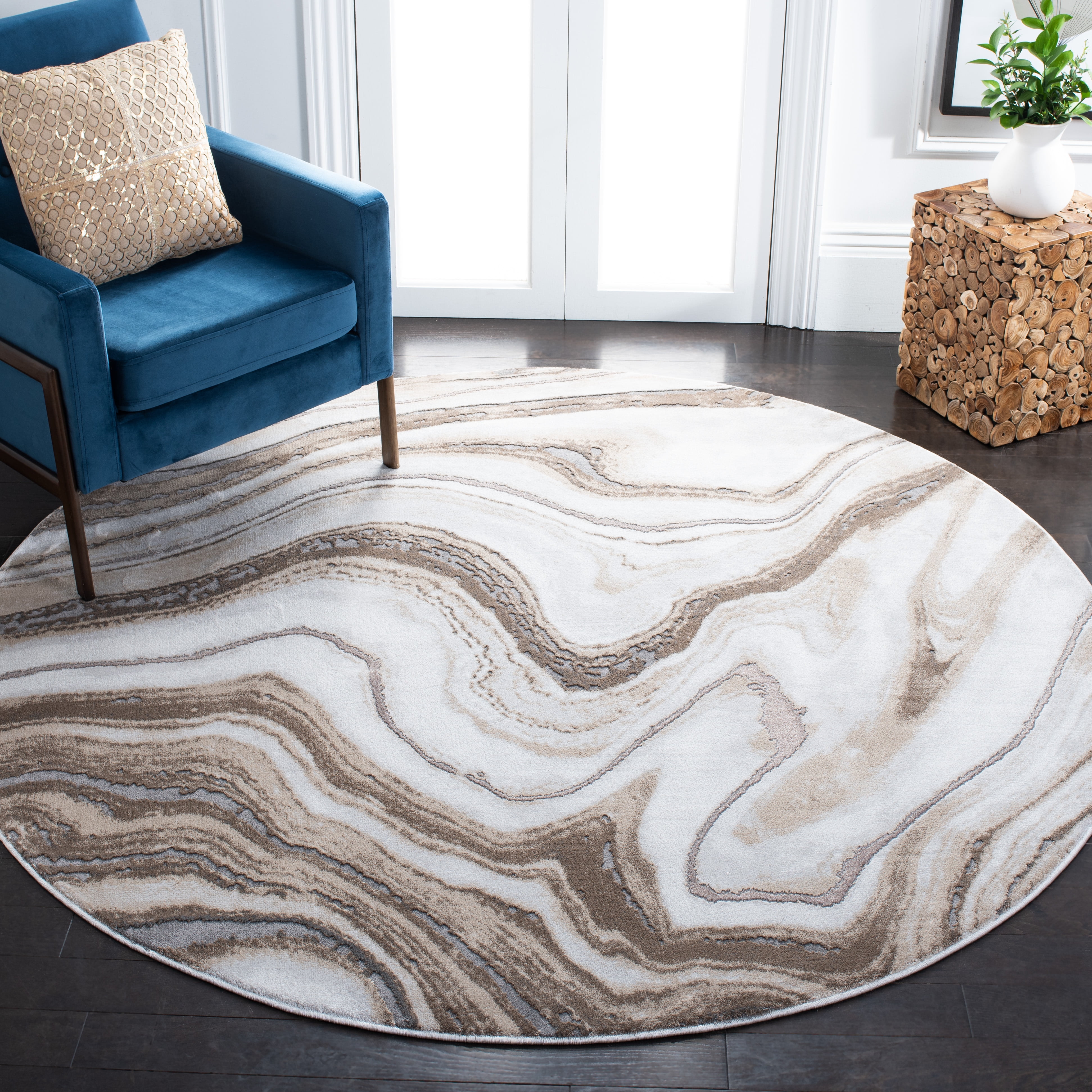 SAFAVIEH Craft Angjelko Abstract Area Rug, Gold/Grey, 5'3" x 5'3" Round