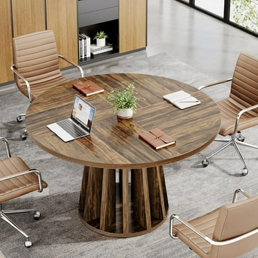 Tribesigns 47-Inch Round Conference Table, Rustic Small Meeting Table for 4-6 People, Wooden Meeting Seminar Table for Office Conference Room