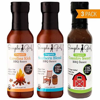 Simple Girl Organic BBQ sauces - 3 Variety Pack - 12oz each -  Carolina Kick - Country Sweet - Southern Blend - Organic, Kosher and Gluten (Best Barbecue In The Country)