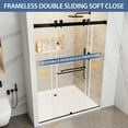 thumbnail image 4 of Frameless Shower Door 60" W x 78" H Frameless Double Sliding Shower Door, Soft-Close Matte Black Shower Screen, 3/8" (10mm) Clear Tempered Glass With Explosion-proof Film, Dual Stainless Steel Door H, 4 of 18