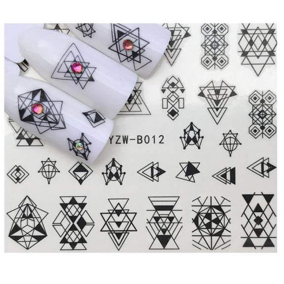 Full Sheet Black Abstract Triangle Nail Stickers Minimalist Indie - Salon Quality Nail Art Nail Wrap Nail Decals - 1 Sheet