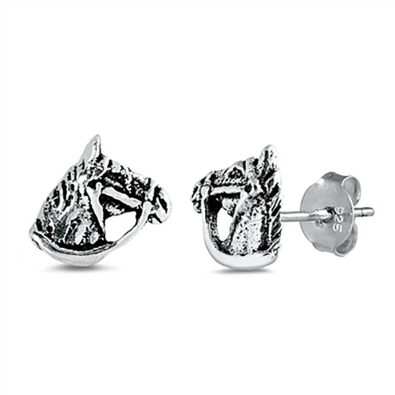 Sterling Silver Horse Head Stud Earrings