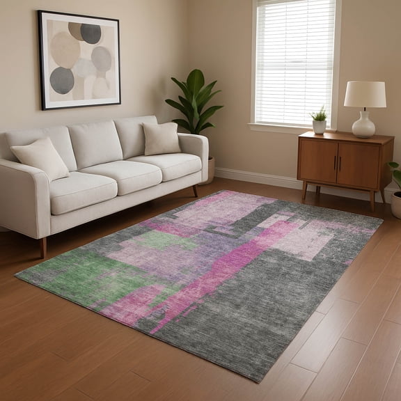 Addison Rugs Mayfield Premium Machine Washable Transitional Blocks Blush Rectangle Rug, 9' x 12'