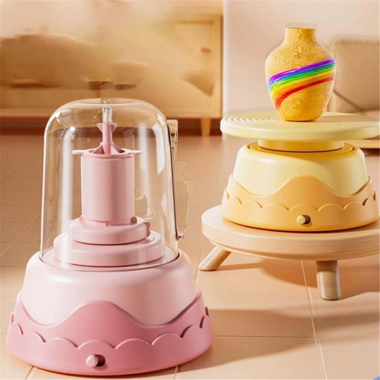 BJBSJSZ Mini Pottery Wheel for Kids - DIY Kids Pottery Wheel Kit, Mini Pottery Wheel Set, Mini Pottery Wheel, Carving Tools and Aprons