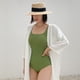 thumbnail image 3 of Traje de baño de una pieza de manga corta para mujer, sin espalda, push up, para nadar en aguas termales, playa, verde, XL, 3 of 7