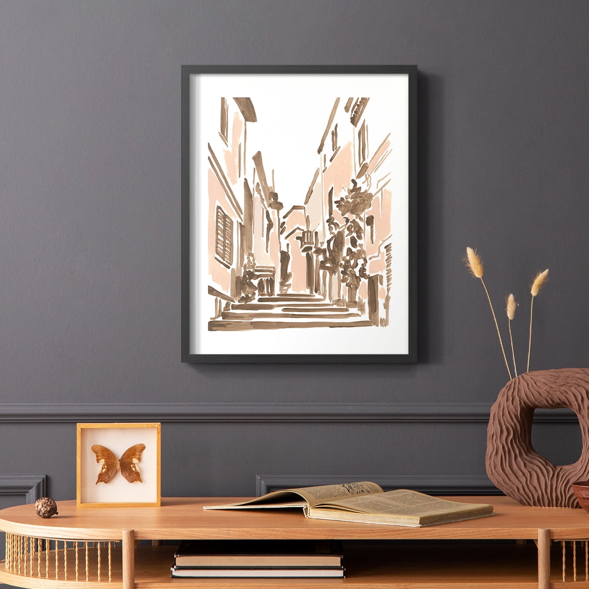 Blush Architecture Study I Framed Print in Black Solid Wood Framed Print No Nail Hanging