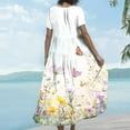thumbnail image 4 of Women's Bohemian Floral Long Dress, Loose Fit Casual Beach Swing Maxi Dress with Short Sleeves for Summer Outdoor Activities,Beige 2XL, 4 of 4