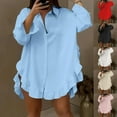 thumbnail image 1 of Ropa de mujer,Camisa de solapa de color liso para mujer, jersey holgado con volantes en el bajo, blusa de poliéster de manga larga, top informal de moda para el trabajo, sopatenor, 1 of 9