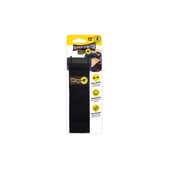 Wrap-It Storage Super-Stretch 2 in. W x 12 in. L Black Stretch Storage Straps 10 lb. 4 pk
