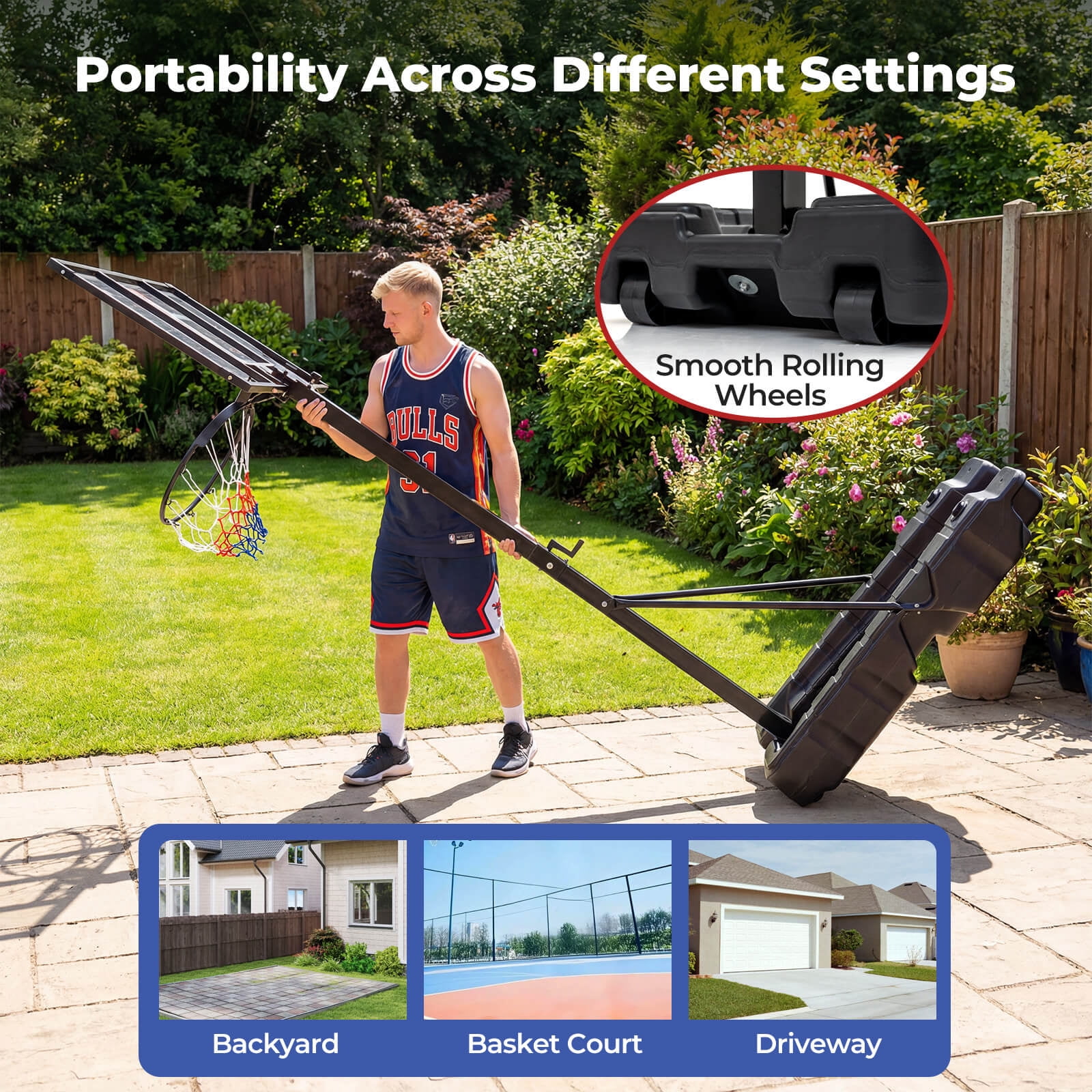 Costway 10 FT Foldable Basketball Hoop with Fillable Base, Wheels & Shatterproof Backboard