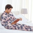 thumbnail image 6 of Fuzoiu Tropics Palm Trees Print Men's Long-Sleeved Pajama,Lounge Button Down Nightwear,Mens Notch Collar Pajama Set -Small, 6 of 7