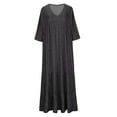 thumbnail image 4 of Sakmal Asymmetrical Summer Dresses for Women 2024 Floral Pleated Black Oversized Short Sleeve Maxi Shift Dress, 4 of 6