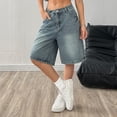 thumbnail image 6 of Quixlent Women's Bermuda Jean Shorts High Waisted Knee Length Baggy Jorts Wide Leg Loose Denim Shorts with Pockets, 6 of 7