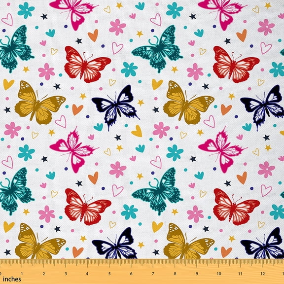 jejeloiu Chic Butterfly Fabric by the Yard 1 Yard,Rustic Farmhouse Cabin Home Decor Fabric by the Yard,Watercolor Flower Daisy Sewing Fabric For Girls,Ultra Soft Home Decor