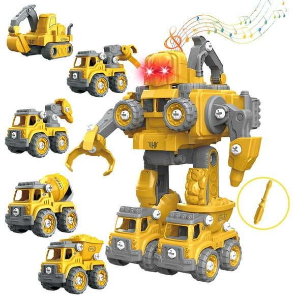 Juguetes Carritos para Niños,Carros Juegos Construcciones 5 en 1 Robot Transformado Educativo Aprendizaje Juegos ,Amarillo