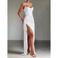 thumbnail image 4 of Women'S Ruffled Satin Spaghetti Strap Ball Gown Bridesmaid Dress Long White L, 4 of 6
