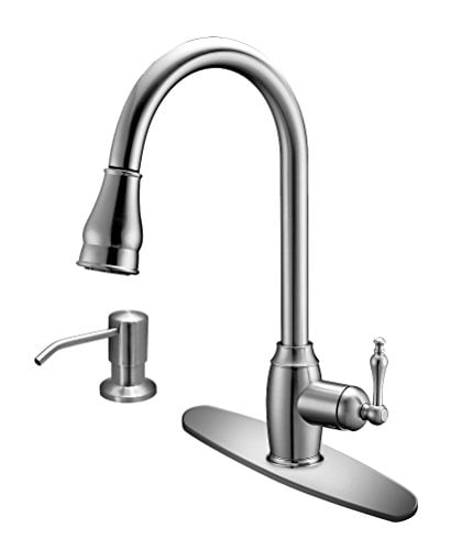Miproducts Ftpds 01bn Mikitchen Single Handle Kitchen Faucet With Pull Down Sprayer Soap Dispenser And Brushed Nickel Finish 175 Inch Tall Walmart Com Walmart Com