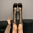 thumbnail image 5 of Bnwani Women Boots Fashion Thick Knee-High Strap Casual Knight Boot Brown Size 6, 5 of 9