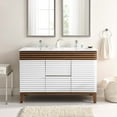 thumbnail image 2 of Double Sink Vanity Cabinet, White Walnut, Wood, Mid Century Hotel Bedroom Bathroom, Modern Contemporary HB33394, 2 of 11