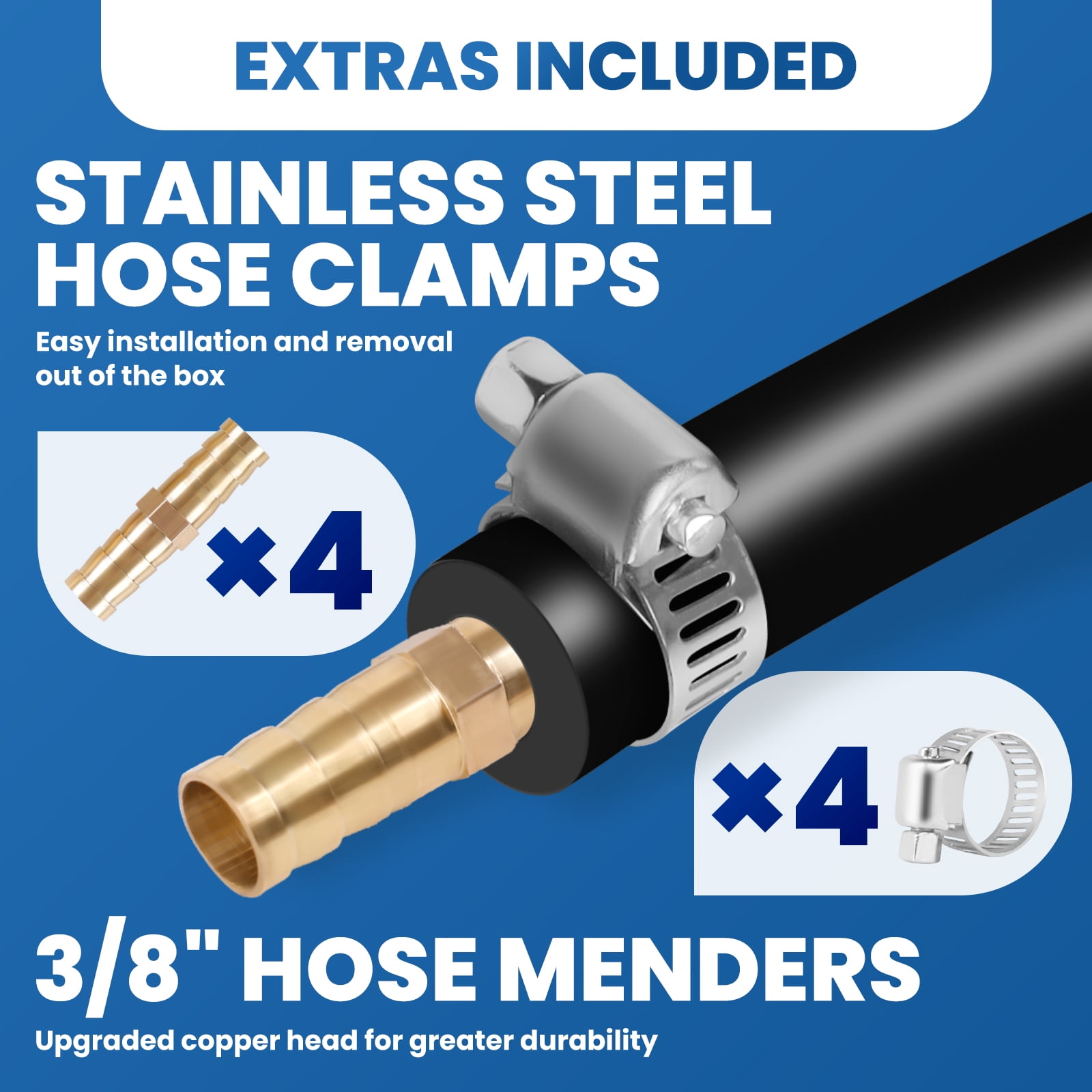 100 ft Pond Aerator Hose, 3/8 Inch Sprinkler Soaker Hose, Air Line Tubing Aquarium with 4 Stainless Steel Hose Clamps and 4 Copper Menders for Indoor Ponds, Aquariums