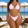 thumbnail image 3 of Ohufall Women Plus Size Bikinis Swimsuits High Cut Drawstring Halter Swimwear Backless Fashion Summer Beach Bathing Suit, 3 of 6