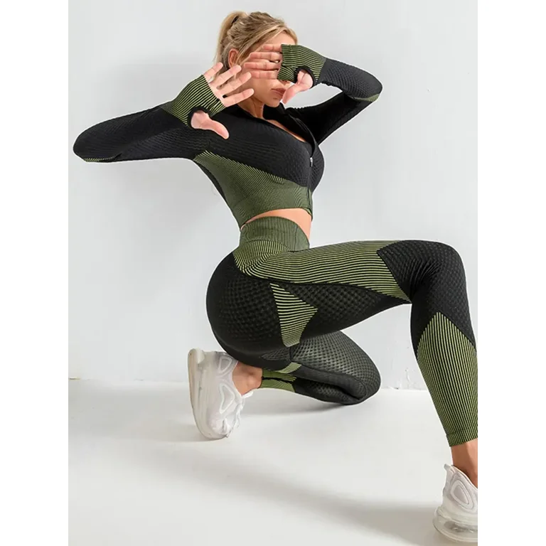 3Pcs Seamless Yoga Set Sports Bra Sports Jacket Sports Leggings