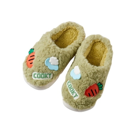 

Kesitin Girls Anti-Slip Fluffy Warm Shoes House Breathable Plush Slipper Lightweight Closed Toe Fuzzy Slippers Green 11C