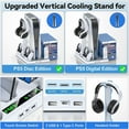 thumbnail image 2 of Soporte de refrigeración con cargador controlador para consola PlayStation 5 con ventilador de refrigeración de 3 velocidades, estación de carga para mando con organizador, 2 of 7