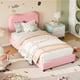 thumbnail image 4 of Tamaño individual-size rosa niños' cama plataforma forrado cabecero, low profile, sturdy, soft bouclé fabric, suitable girls y boys, heavy-duty madera slats, noise-free, no box spring required, 4 of 8
