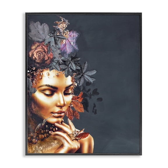 Stupell Industries Contemporary Elegant Female Portrait and Florals Black Framed Giclee Art, 11 x 14, by Design Fabrikken